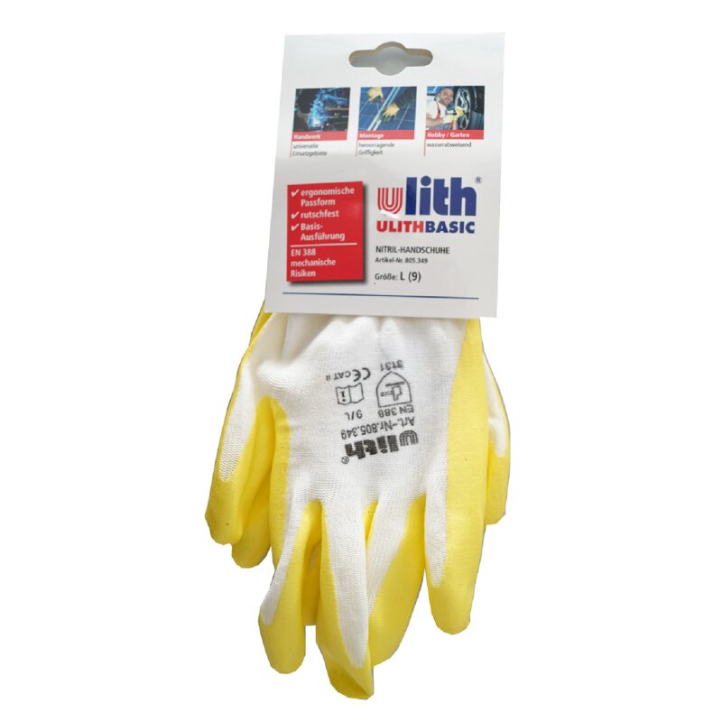 ULITH® Nitril-Feinstrickhandschuhe weiß/gelb Gr. 7 bis 11 - Schrauben